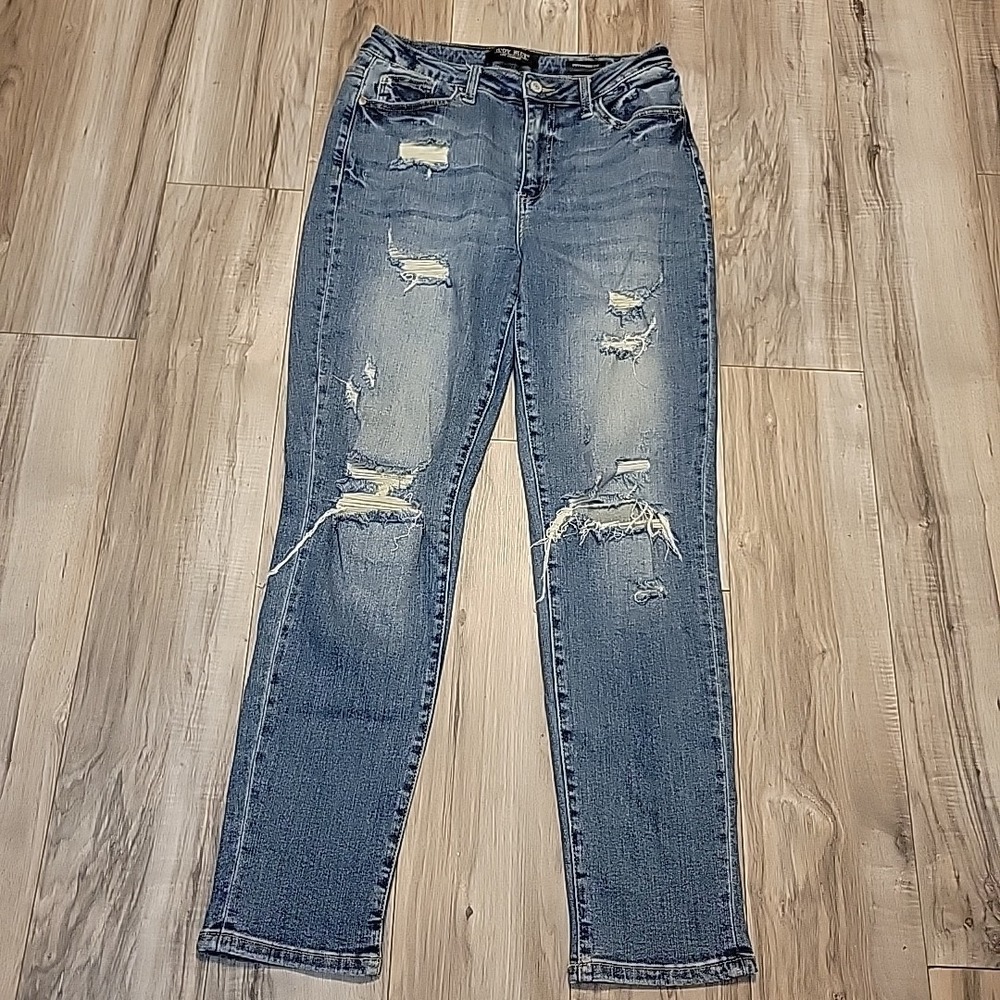 Judy Blue Jeans Womens 9/29 Blue Distressed Ripped Boyfriend Denim